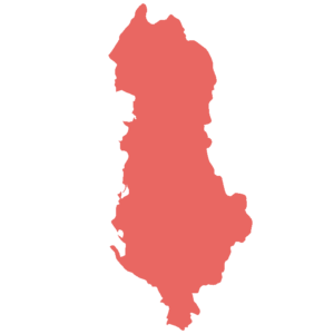 A red blank map of Albania